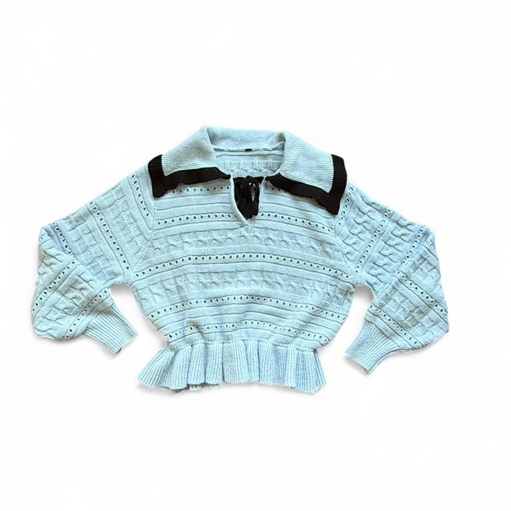 Women's Blue Sweater with Black Accents